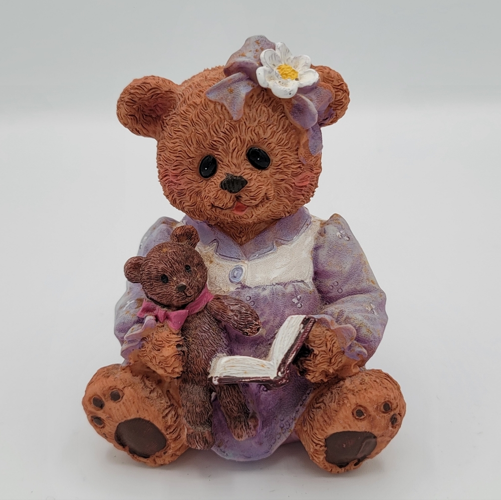 Teddy Bear Girl Coin Bank Reading Bear Resin Piggy Bank Nursery Decor Vintage